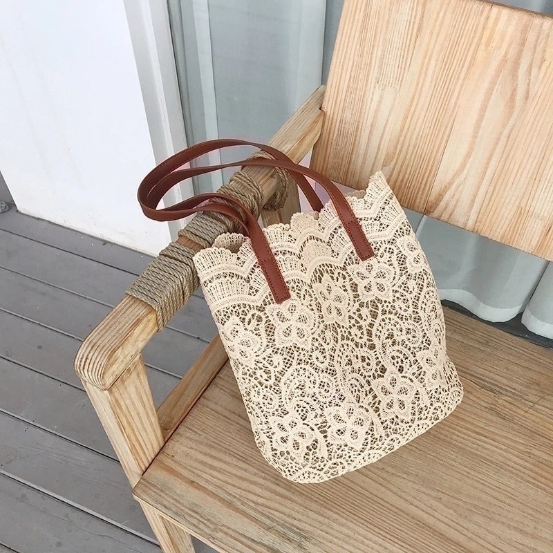 Women's Medium Spring&summer Cotton Beach Shoulder Bag Bucket Bag Straw Bag