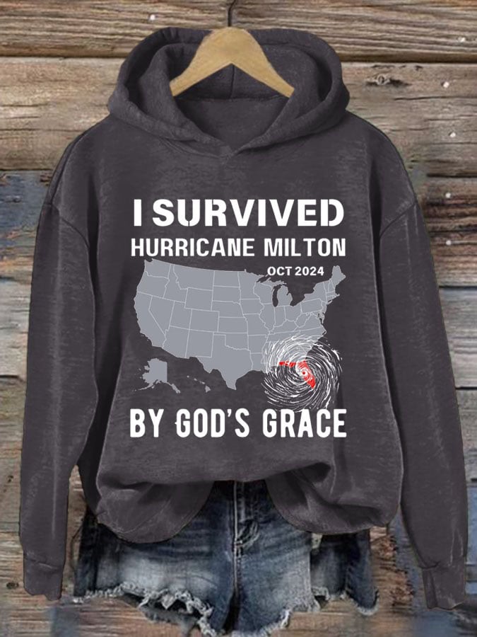 Women's I Survived Hurricane Milton Oct 2024 By God'S Grace Print Casual Sweatshirt