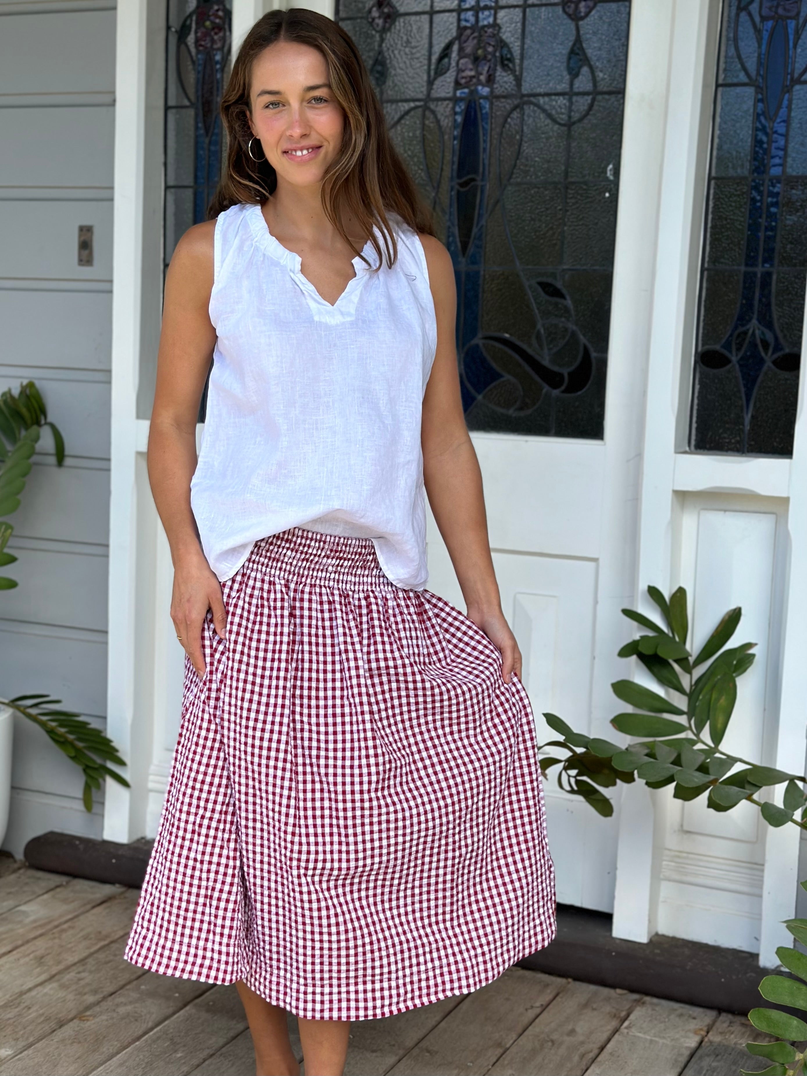 lola skirt -dark red gingham