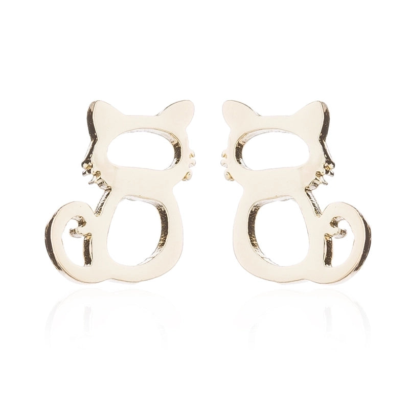 Minimalist Letter Cat Elephant Stainless Steel Plating Hollow Out Ear Studs 1 Pair