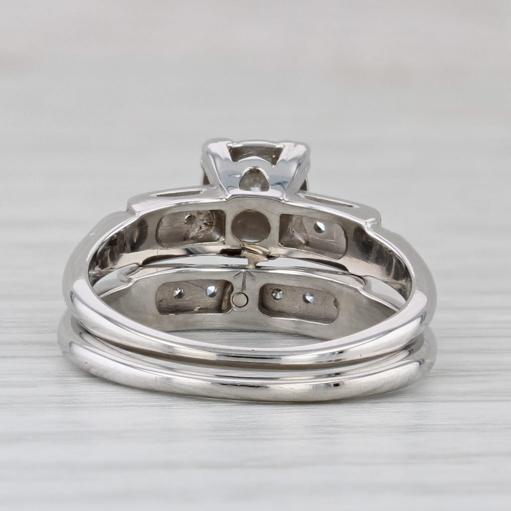 Vintage 0.13ctw Diamond Engagement Ring Wedding Band Set 14k White Gold Size 5.5