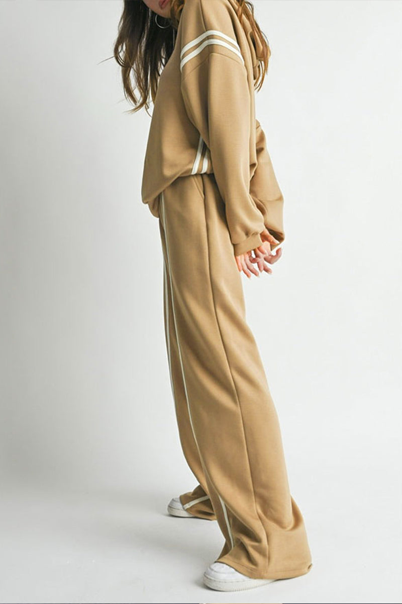 Casual Sportswear Daily Solid Color Draw String Hooded Long Sleeve Two Pieces