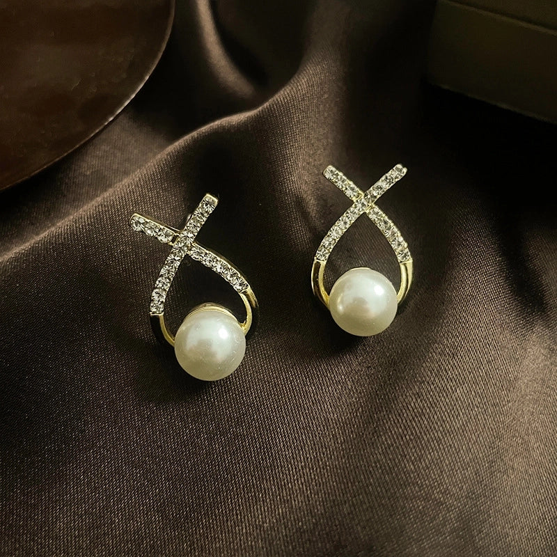 1 Pair Minimalist Round Inlay Alloy Zircon Ear Studs