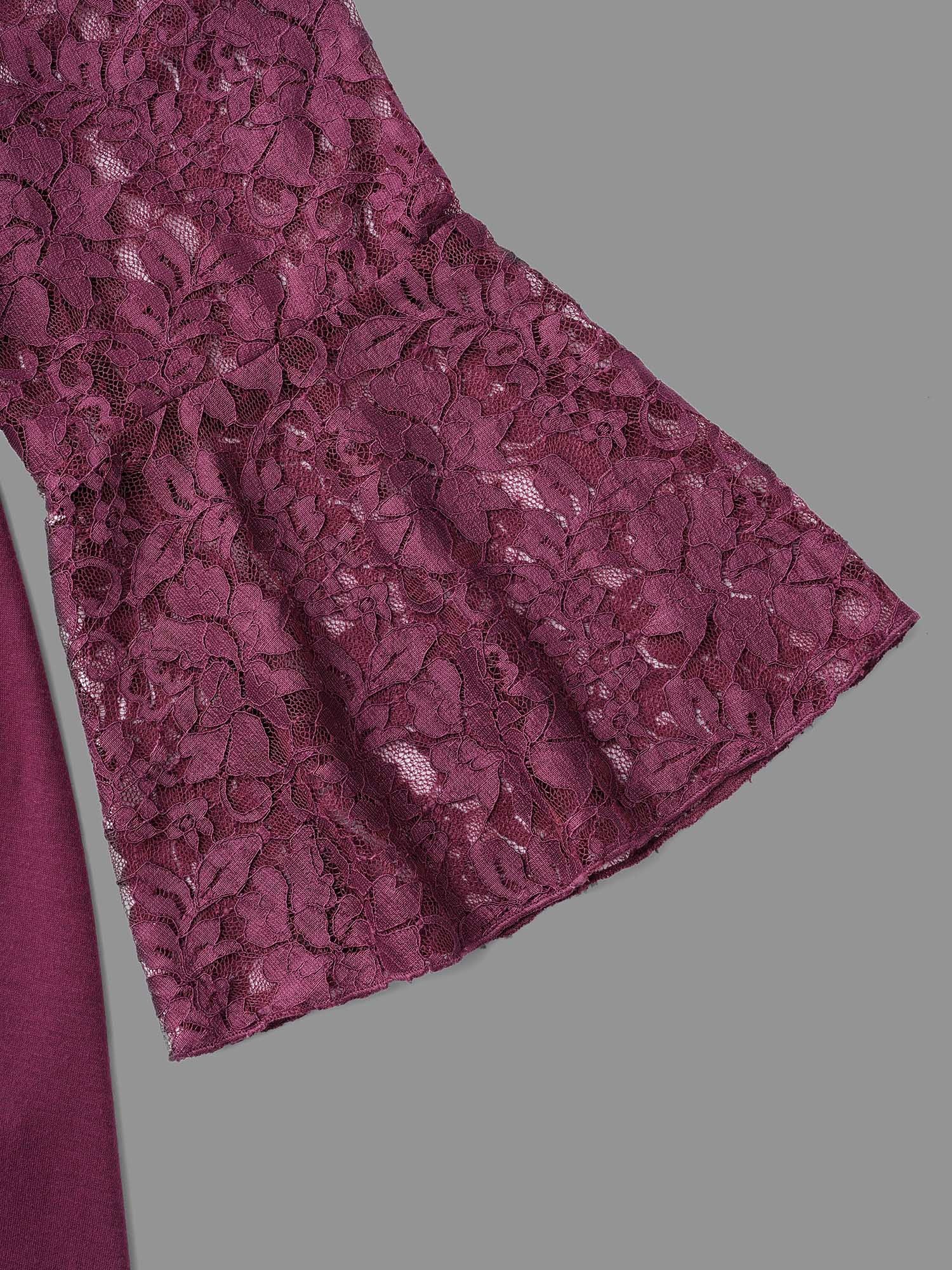 Sheer Lace Knit Micro-Elastic Bell Sleeve Top