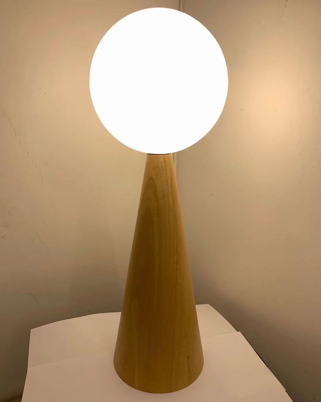 Modern Table Lamp with Globe Shade and Wooden Base