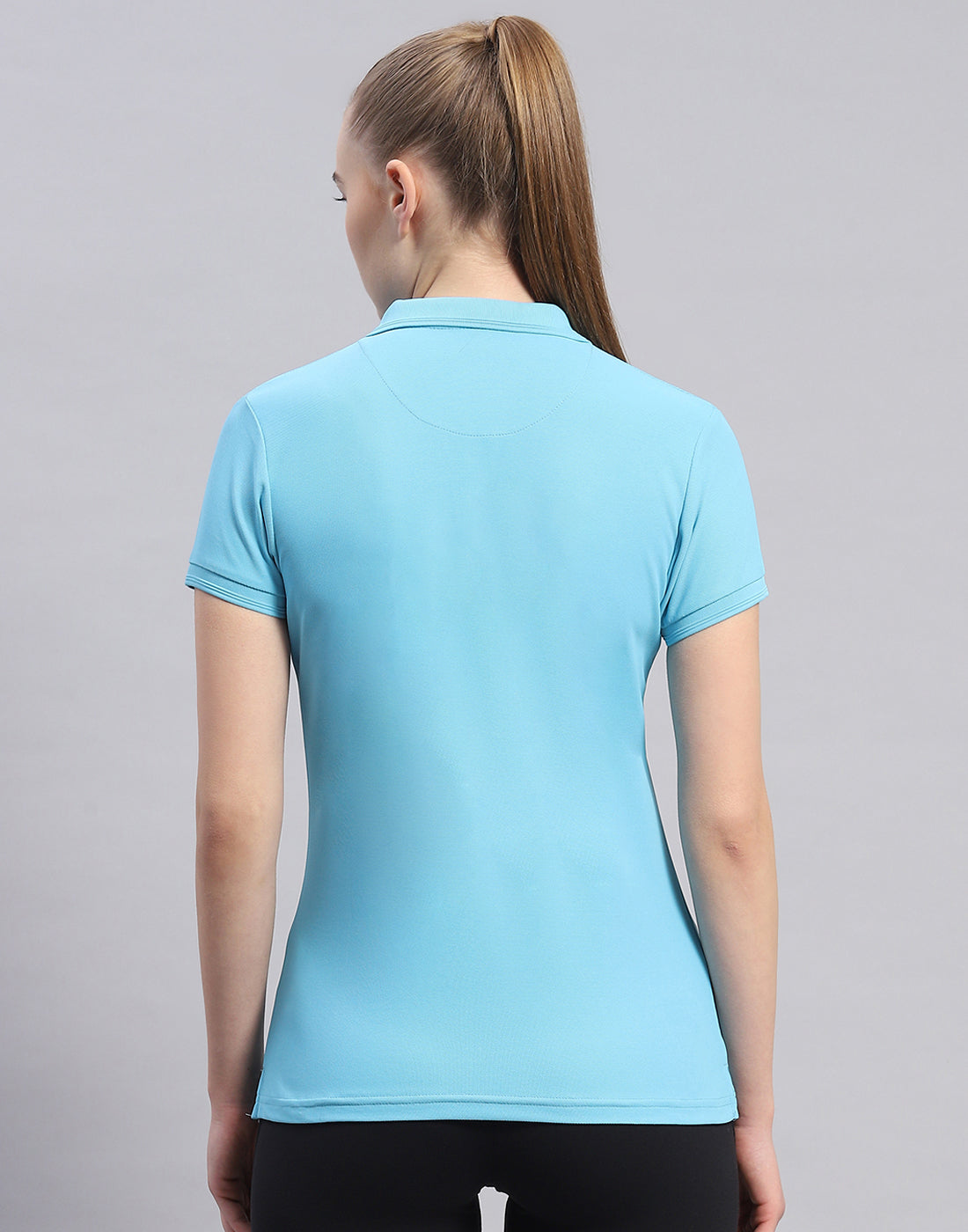 Women Blue Solid Polo Collar Half Sleeve T-Shirt