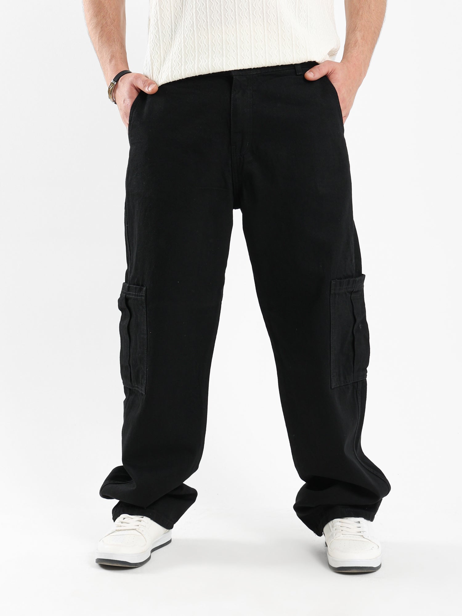 Rigid Denim Cropped Jeans with Patch Detailing