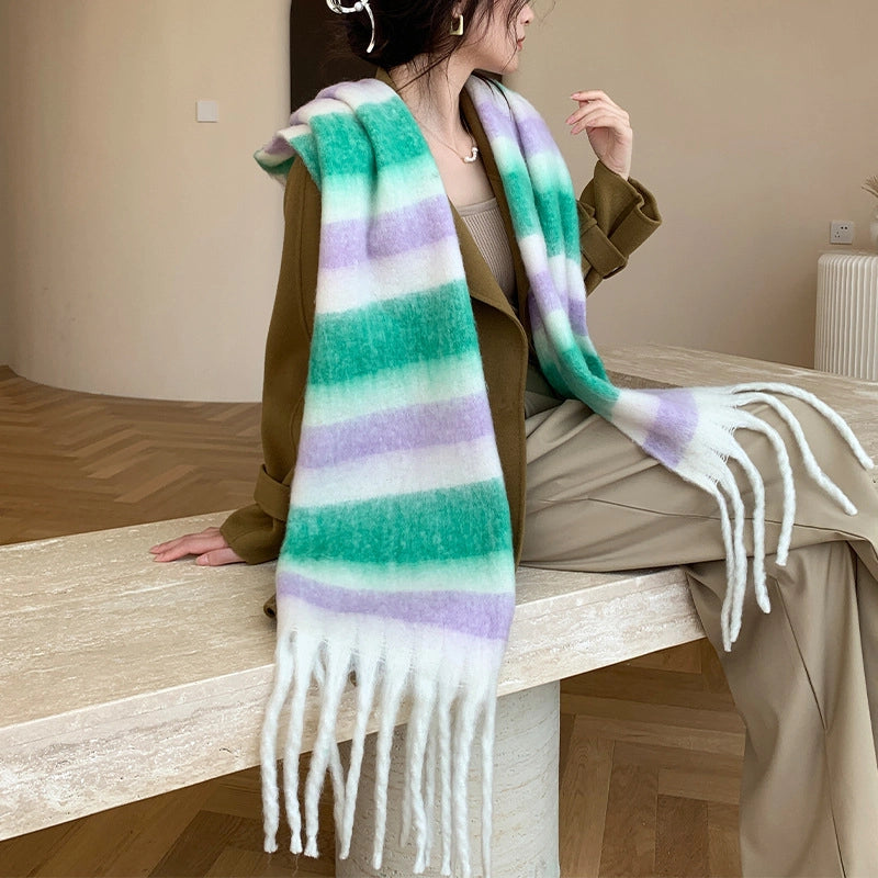 Autumn And Winter New AC Scarf Plaid Fashion Contrast Color Matching Imitation Cashmere Scarf Shawl Scarf Western Style
