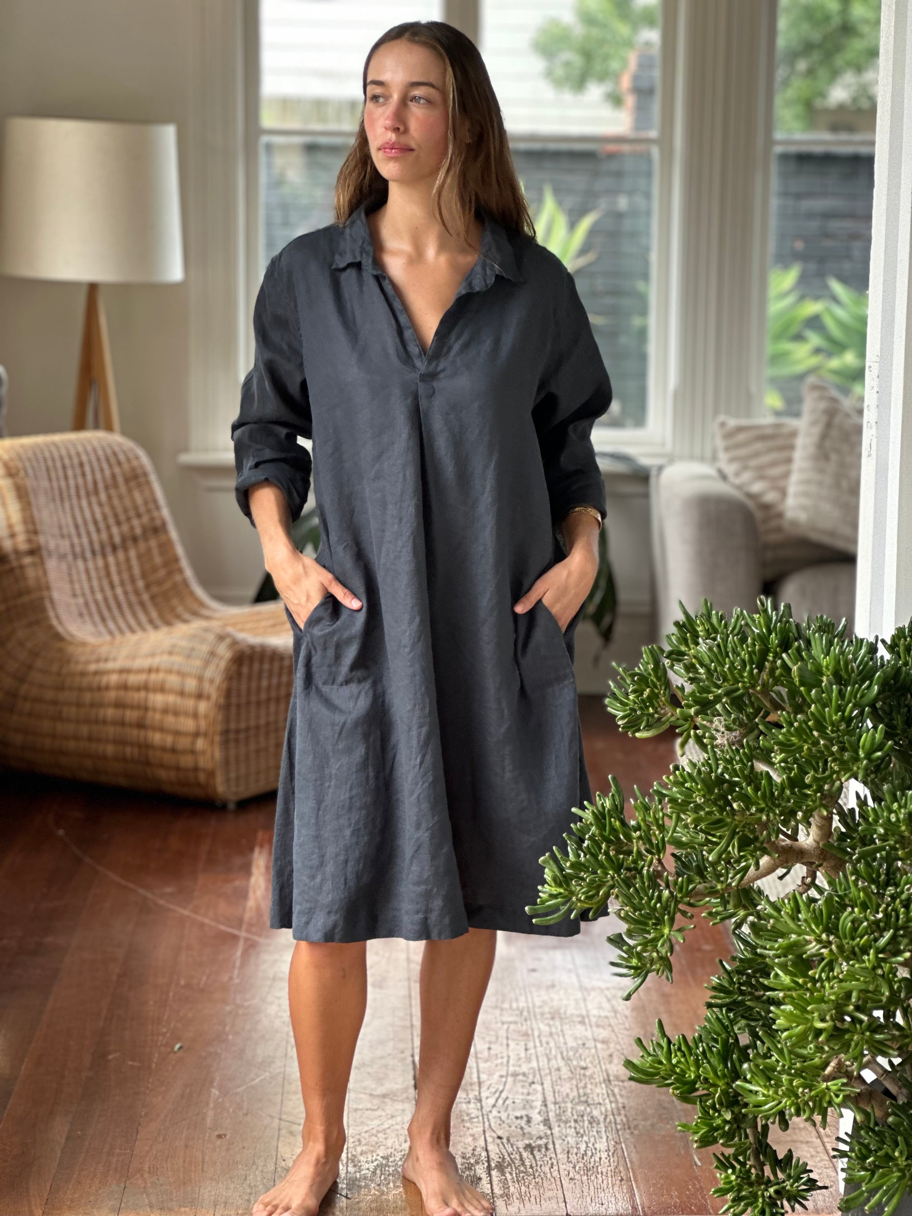 bianca dress -charcoal linen