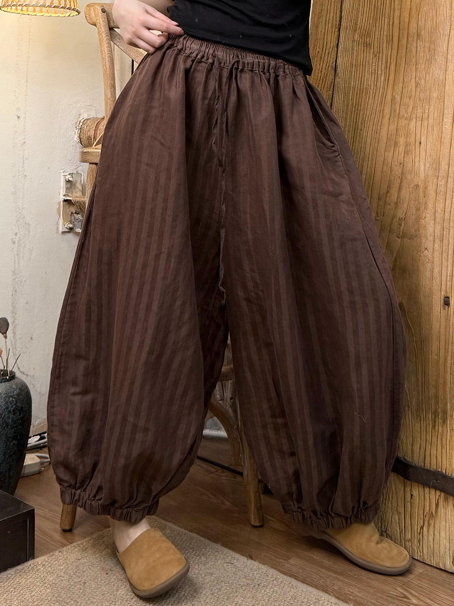 Women Summer Artsy Stripe Ramie Harem Pants
