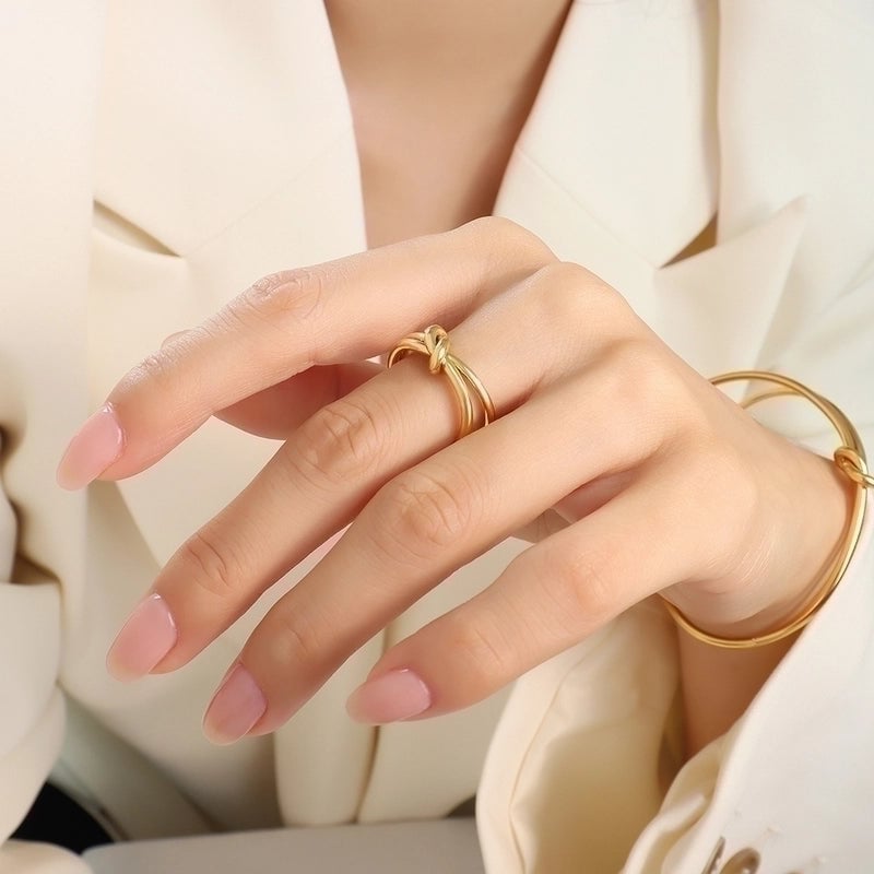 Elegant Geometric Titanium Steel 18K Gold Plated Plating Rings Bracelets