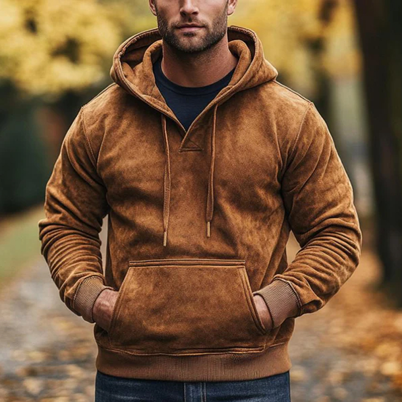 Vintage Suede Brown Hooded Sweatshirt