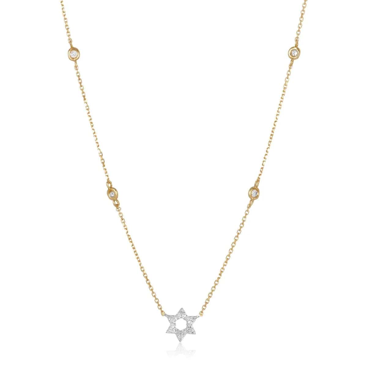 Diamond Bezel Star of David Necklace - Yellow. White or Rose Gold