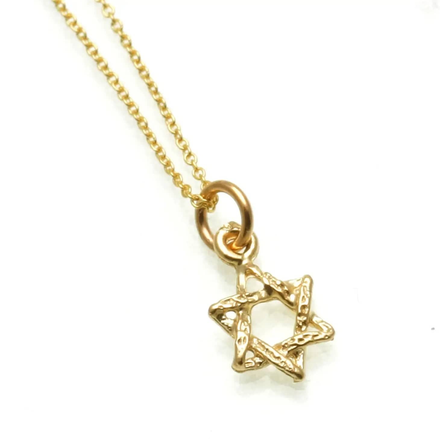 Tiny 14k Gold or White Gold Rustic Star of David Pendant