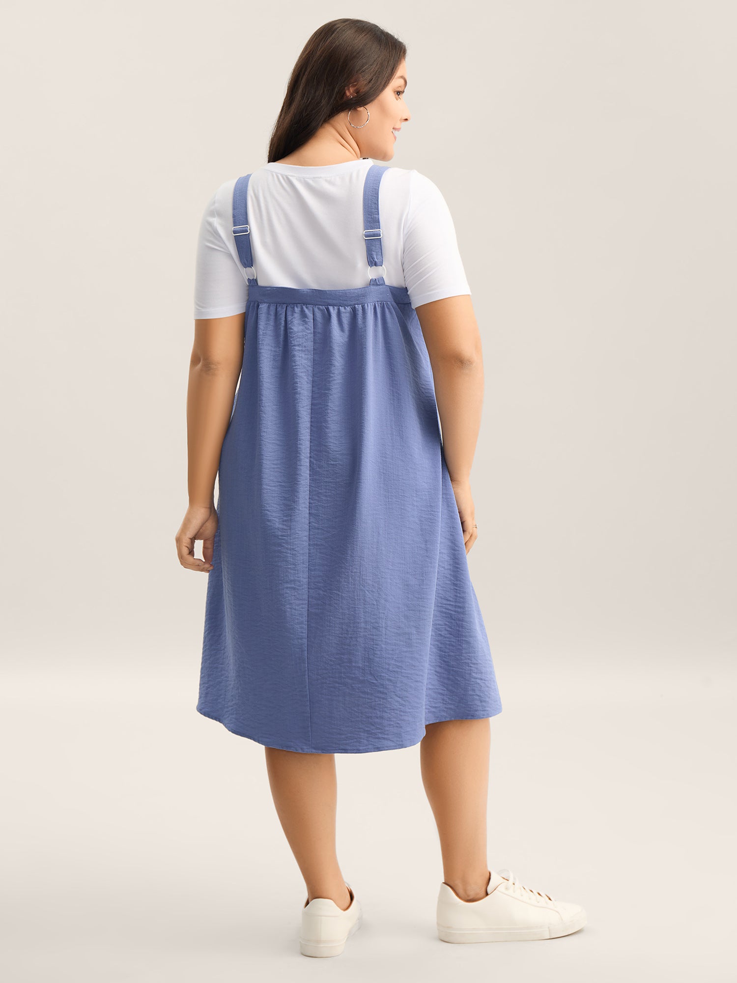 Adjustable Straps Pockets Plain Midi Dress