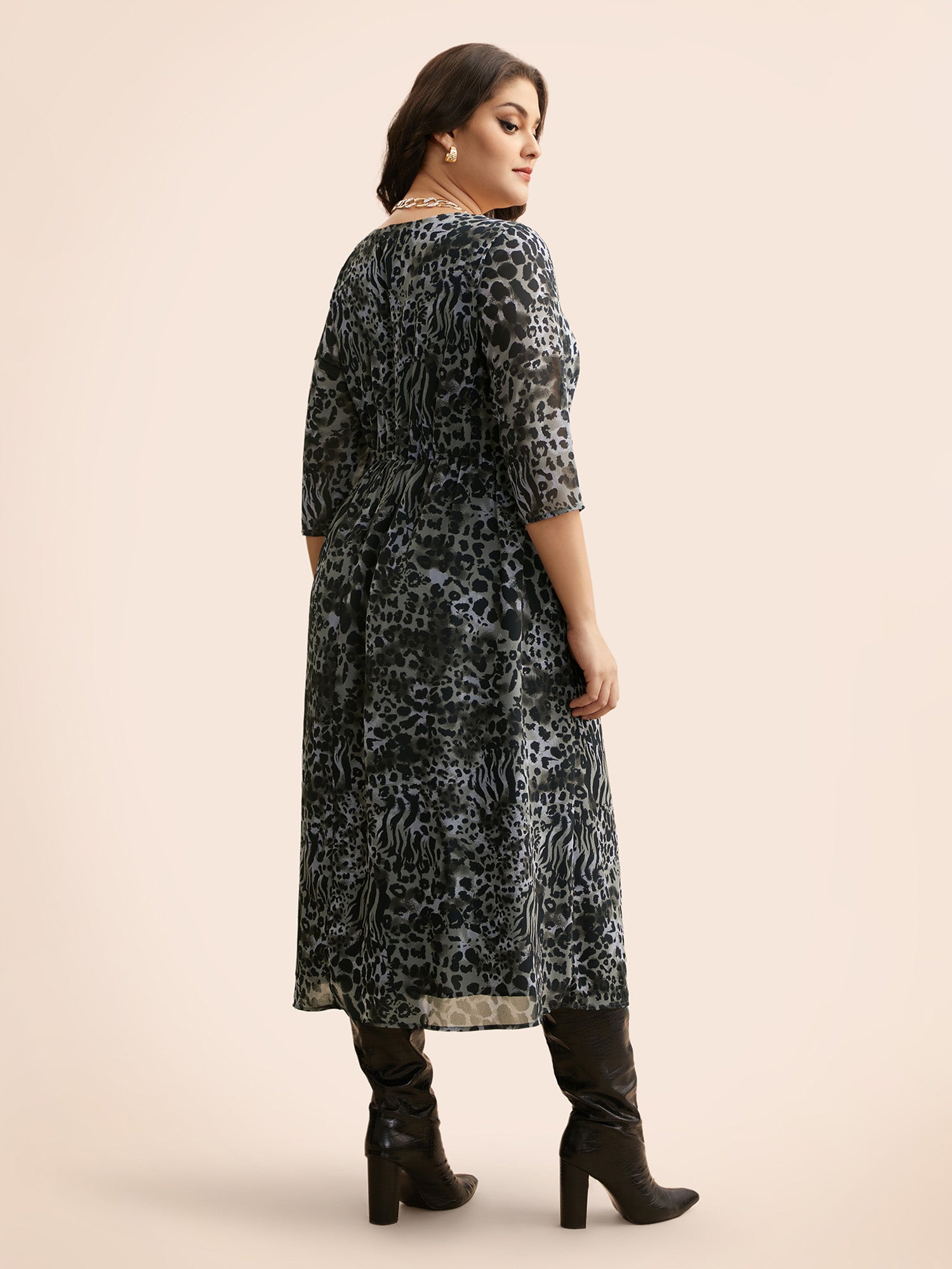 Leopard Print Square Neck Chiffon Dress