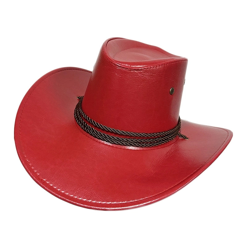 American Western Cowboy Hat Spring And Autumn Leather Men's Mountain Climbing Spanish Women's Sun Big Edge Sun Hat Sunscreen Travel