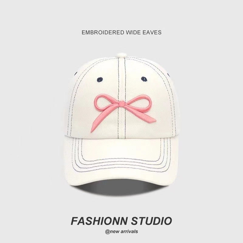Women's Minimalist Bow Knot Embroidery Curved Eaves Baseball Cap