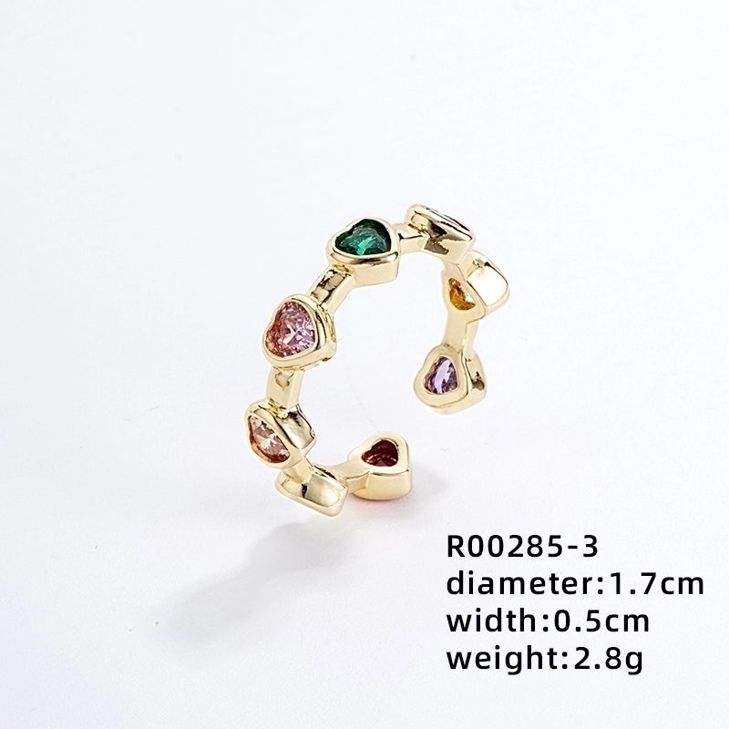 Copper Gold Plated IG Style Minimalist Plating Inlay Heart Shape Flower Zircon Open Rings