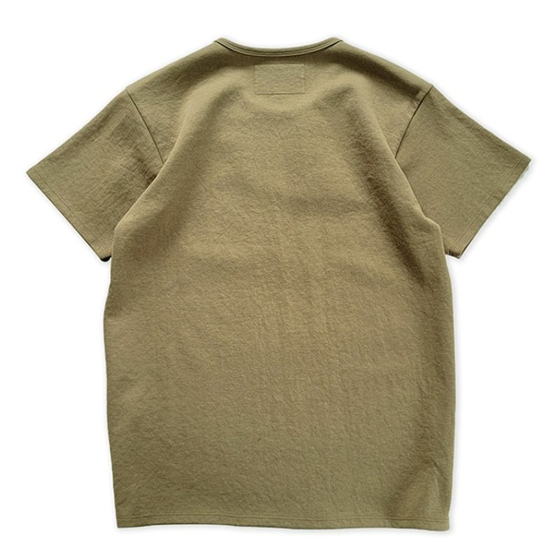 Vintage Khaki Henley Collar Cotton Short Sleeve Casual T-Shirt