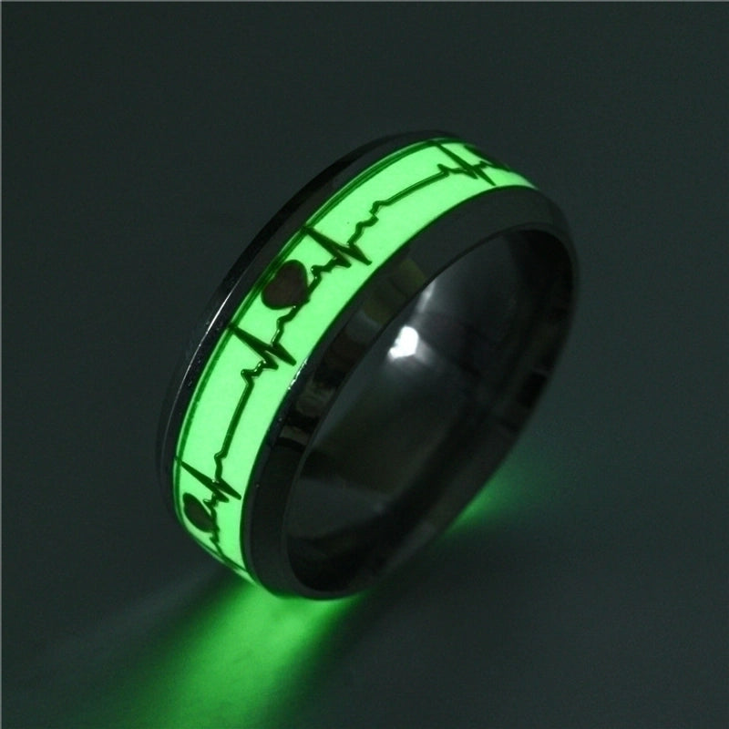New Titanium Steel Fluorescent Electrocardiogram Ring