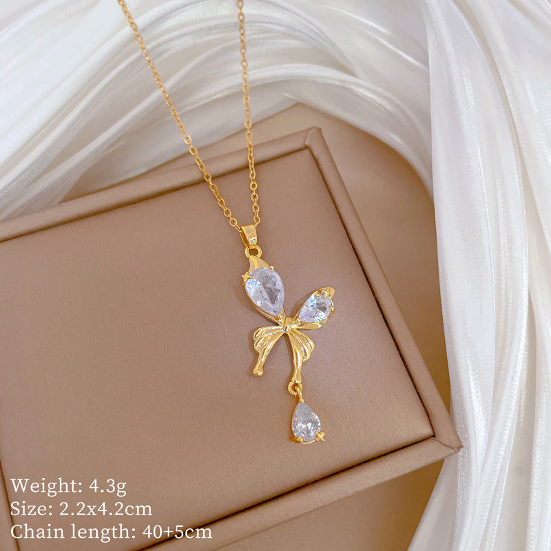 Copper Micro-Inlaid Necklace For Women Copper Micro-Inlaid Real Gold Electroplating Simple Ins Exquisite Clavicle Chain Neck Chain