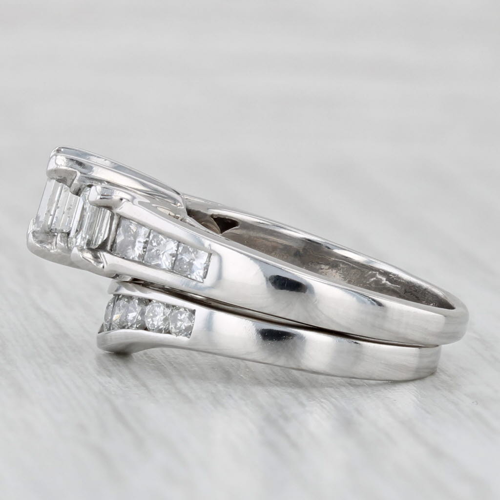 1.31ctw Diamond 3-Stone Engagement Ring Wedding Band Bridal Set 14k Gold Sz 5.75