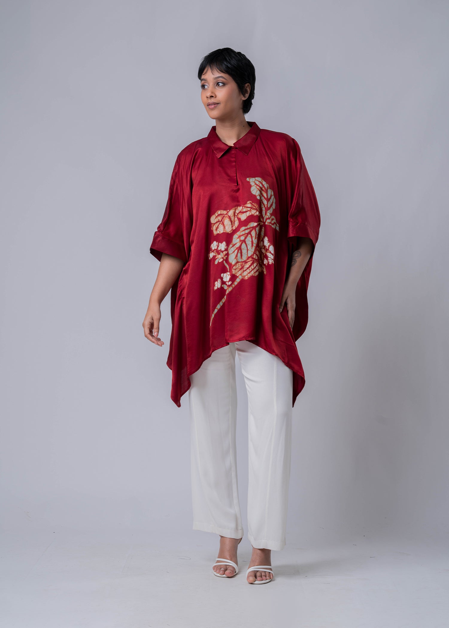 Flower Branch Hand Printed Batik Kaftan Top