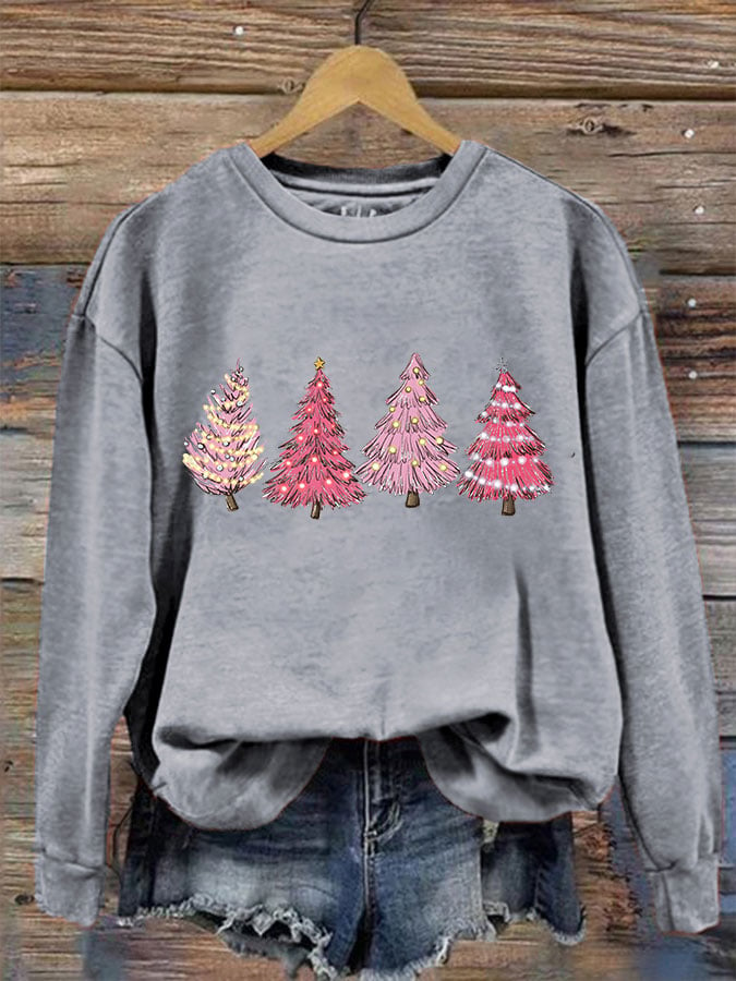 Women's Pink Light Tree Print Sweatshirt