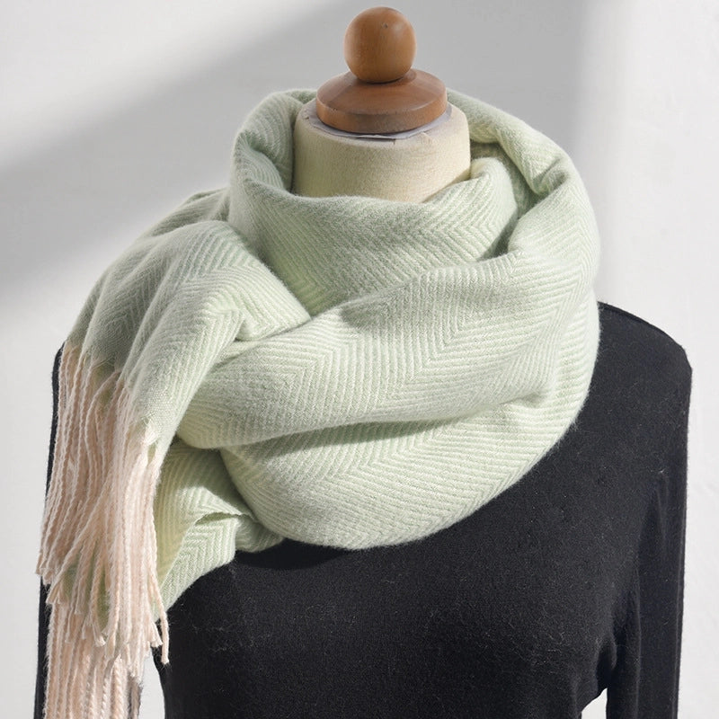 Sweet Macaron Color Herringbone Wave Pattern Scarf For Women Style Design Sense Autumn And Winter New Mid-length Large Shawl Fashion