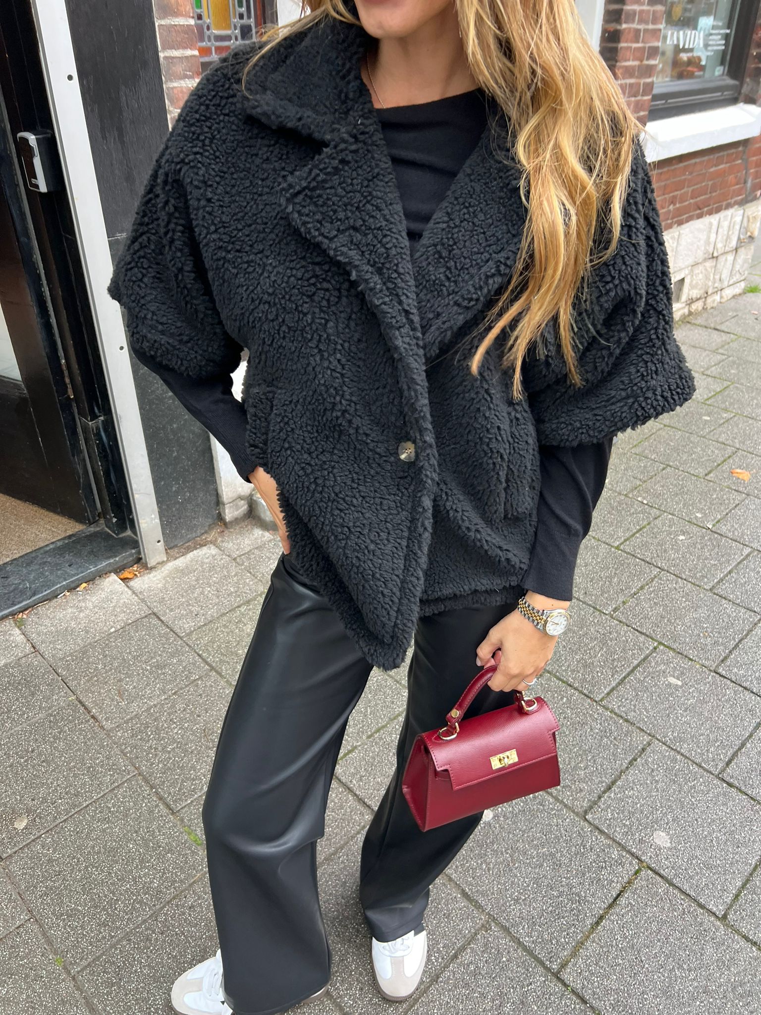 Teddy Poncho Jacket Black