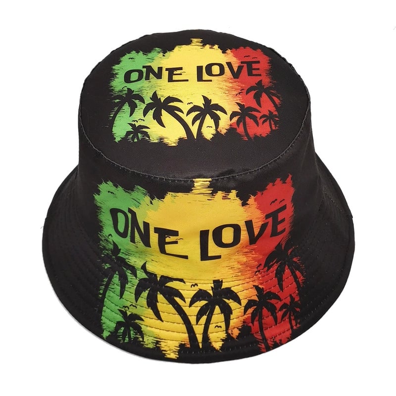 Unisex Retro Letter Coconut Tree Printing Wide Eaves Bucket Hat