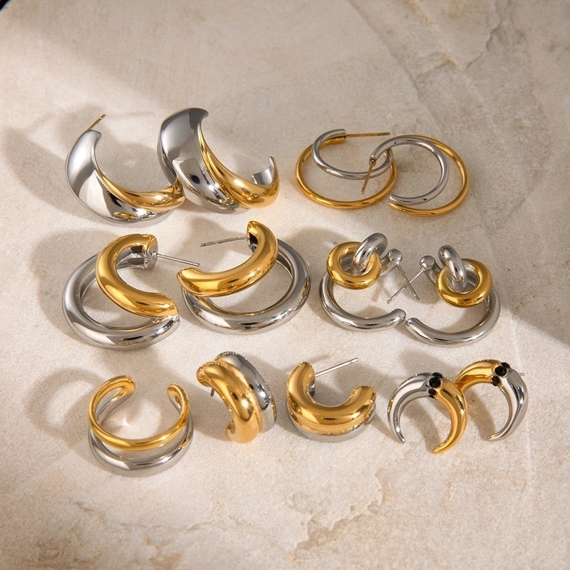 1 Pair Minimalist Classic Style Geometric Mixed Color Plating 304 Stainless Steel Earrings