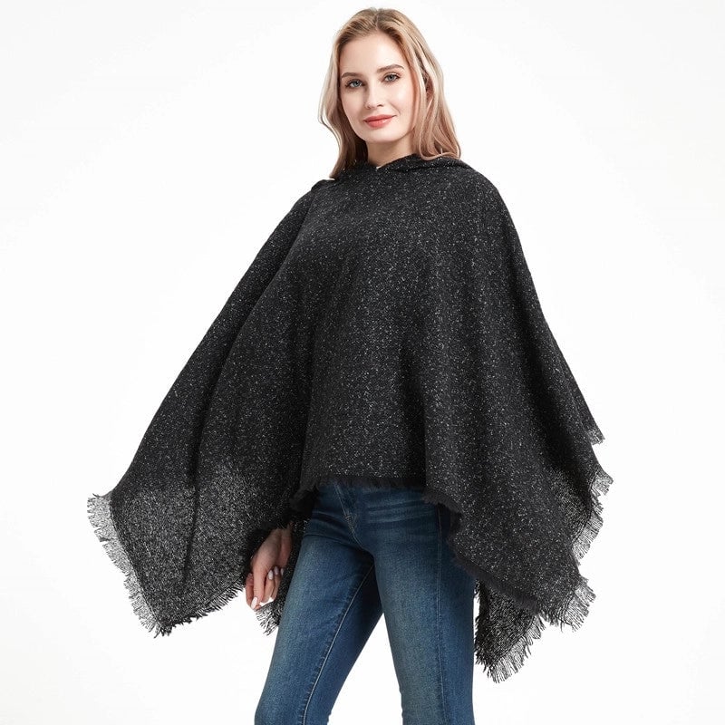 Direct Style New Shawl Ladies Autumn And Winter Flower Pure Black Pullover Hat Cape