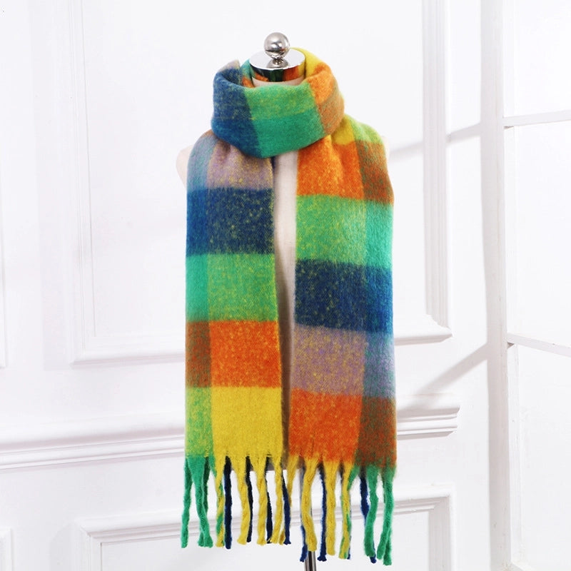 Women's Elegant Minimalist Lattice Mohair Tassel Scarf