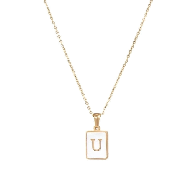Vintage Style Letter Square 304 Stainless Steel Shell 18K Gold Plated Plating Inlay Pendant Necklace