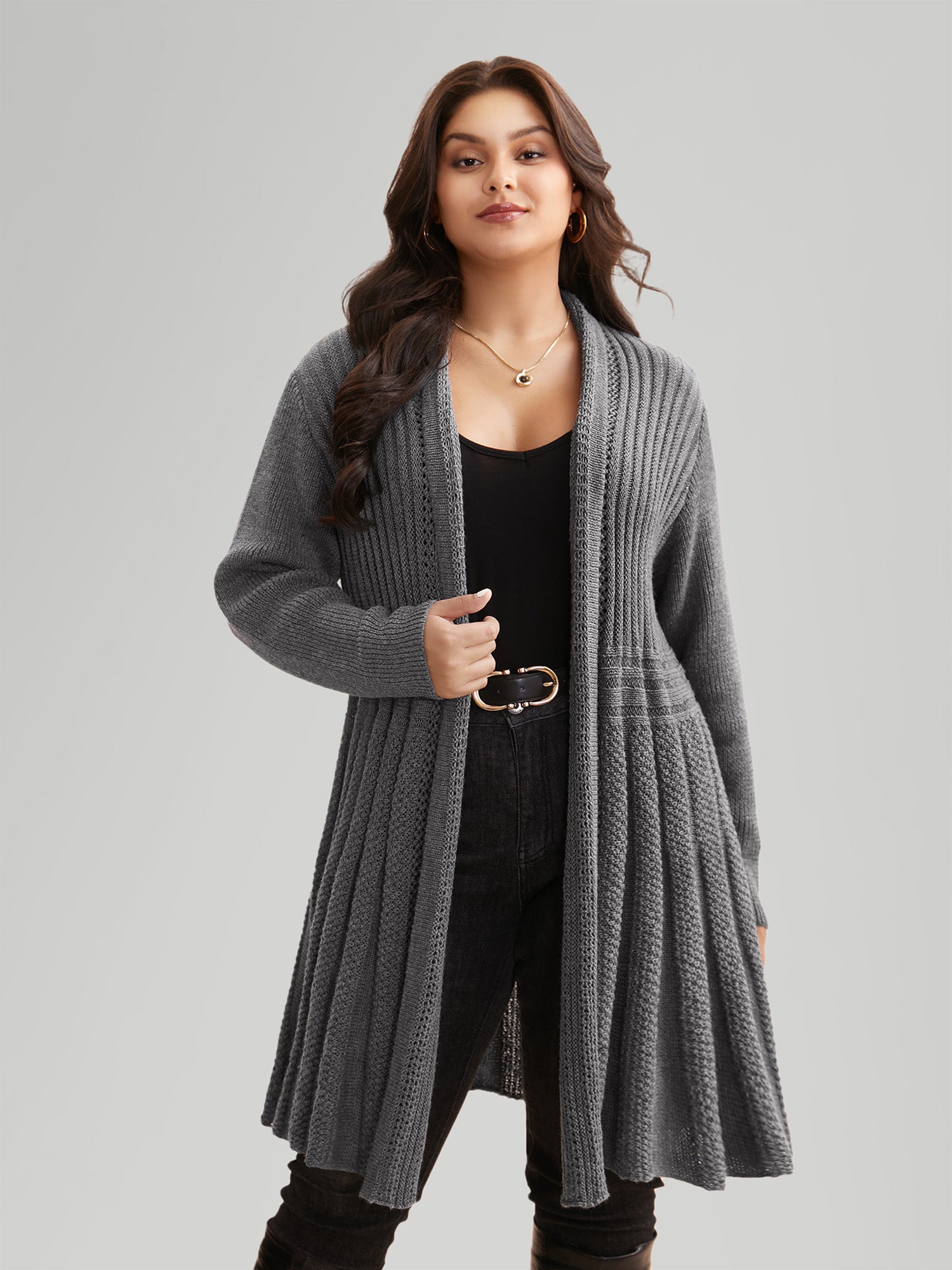 Plain Textured Kimono Collar Cardigan