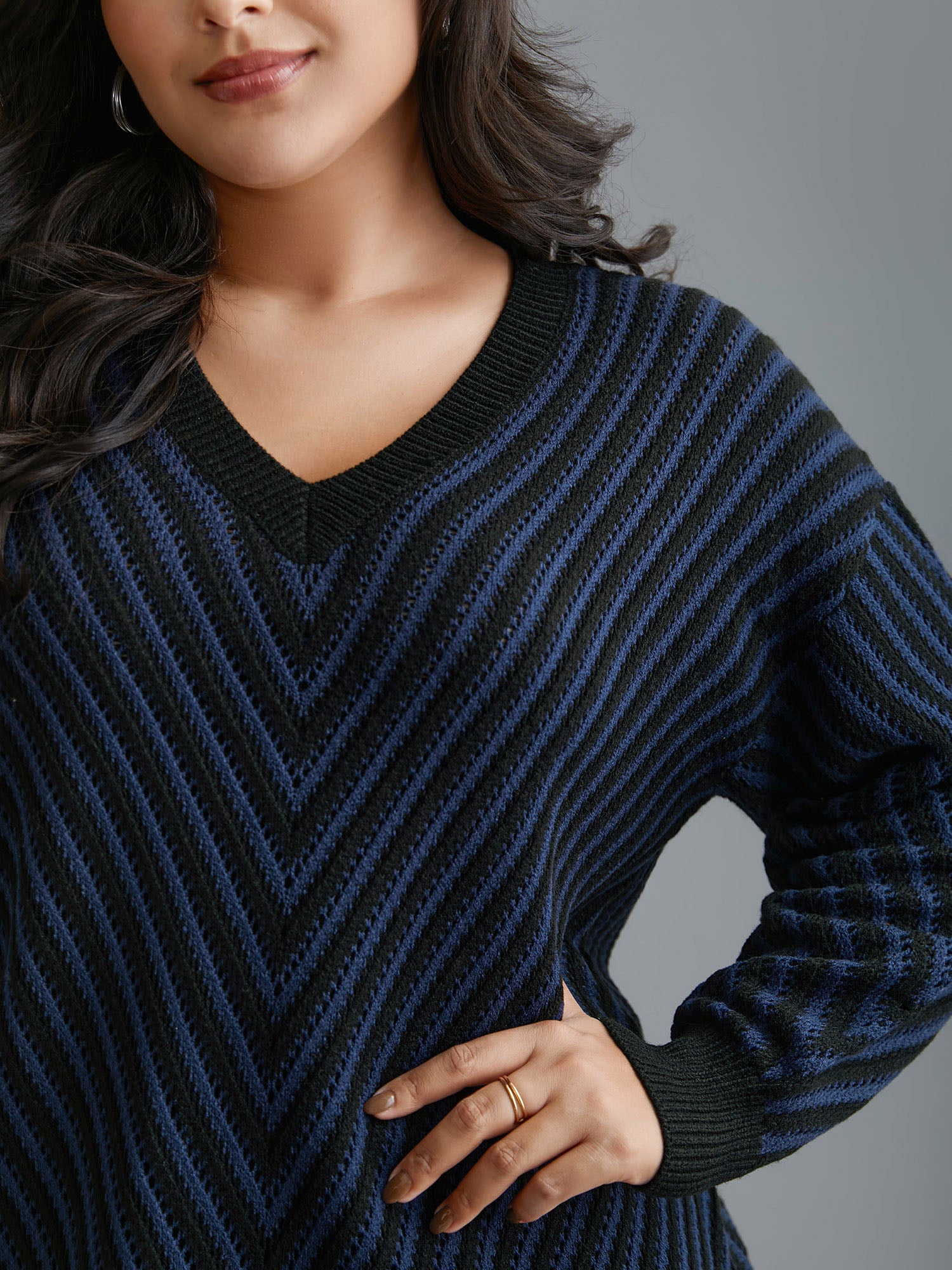 Textured Drop Shoulder V-Neck Pullover