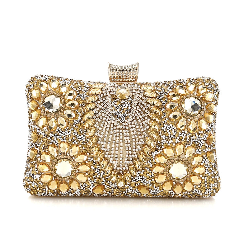 Black Gold Silver Rhinestone Color Block Square Evening Bags