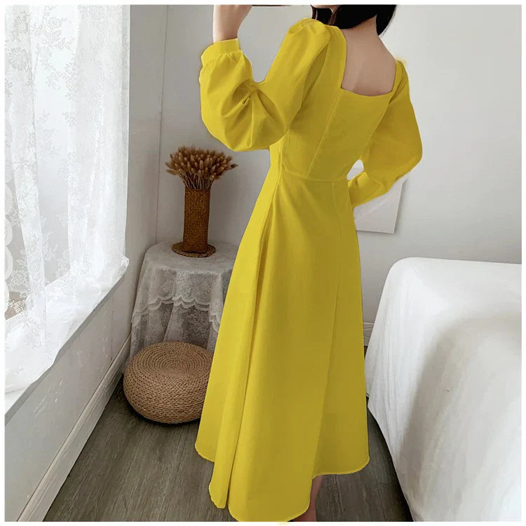 Mustard Luxury Square Neck Midi Dress (Clearance sale