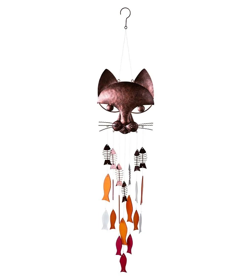 🔥49% OFF🐱Handcrafted Metal Cat and Recycled Glass Fish Wind Chime🎏