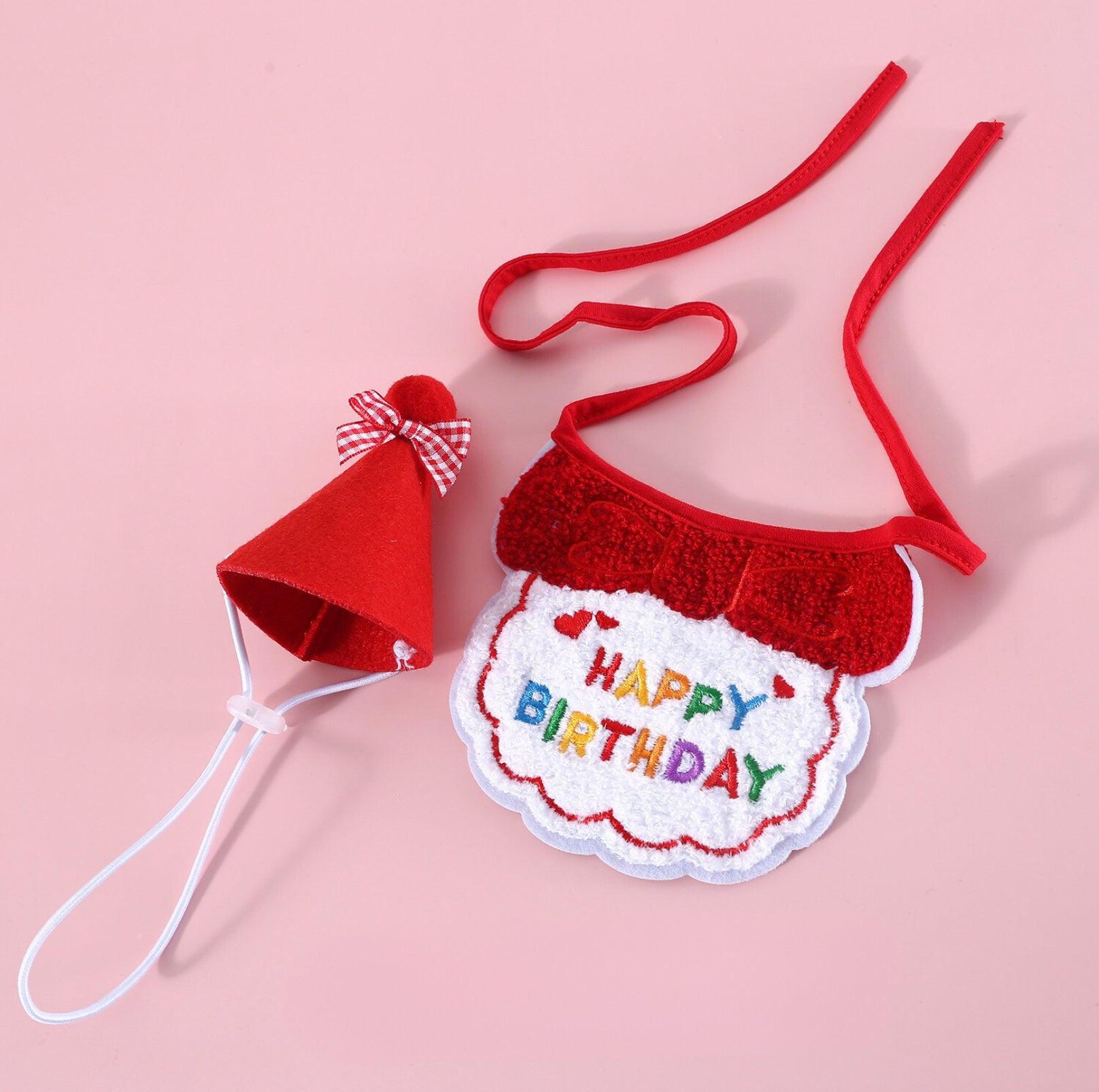 Pet Birthday Ensemble - Embroidered Hat & Bib Accessory Pack