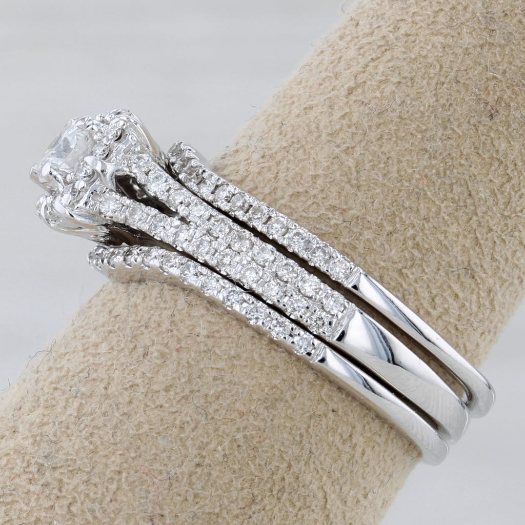 0.75ctw Diamond Halo Engagement Ring Wedding Bands Bridal Set 14k Gold Size 7