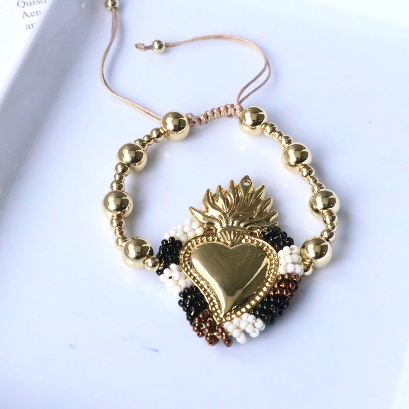 Copper 18K Gold Plated Vintage Style Minimalist Beaded Plating Heart Shape Bracelets