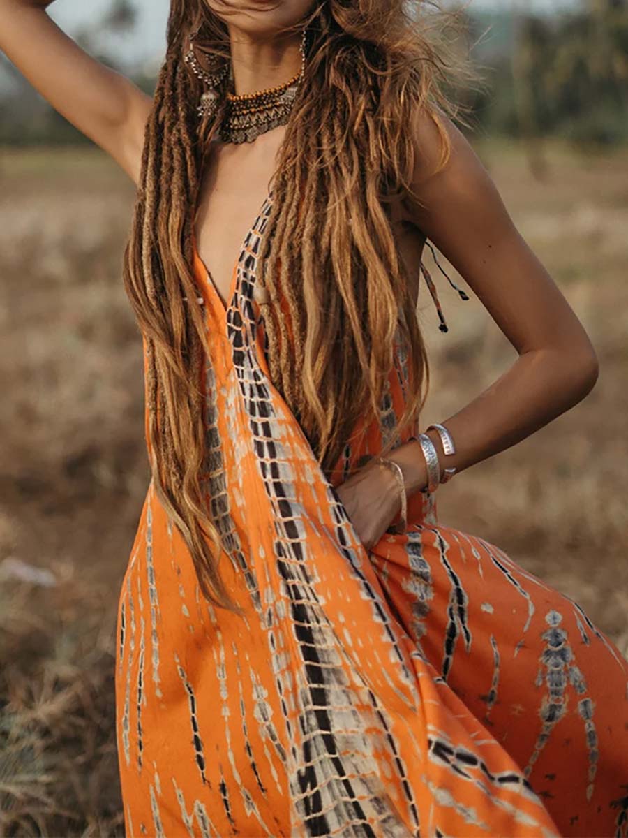 V-Neck Printed Camisole Dress