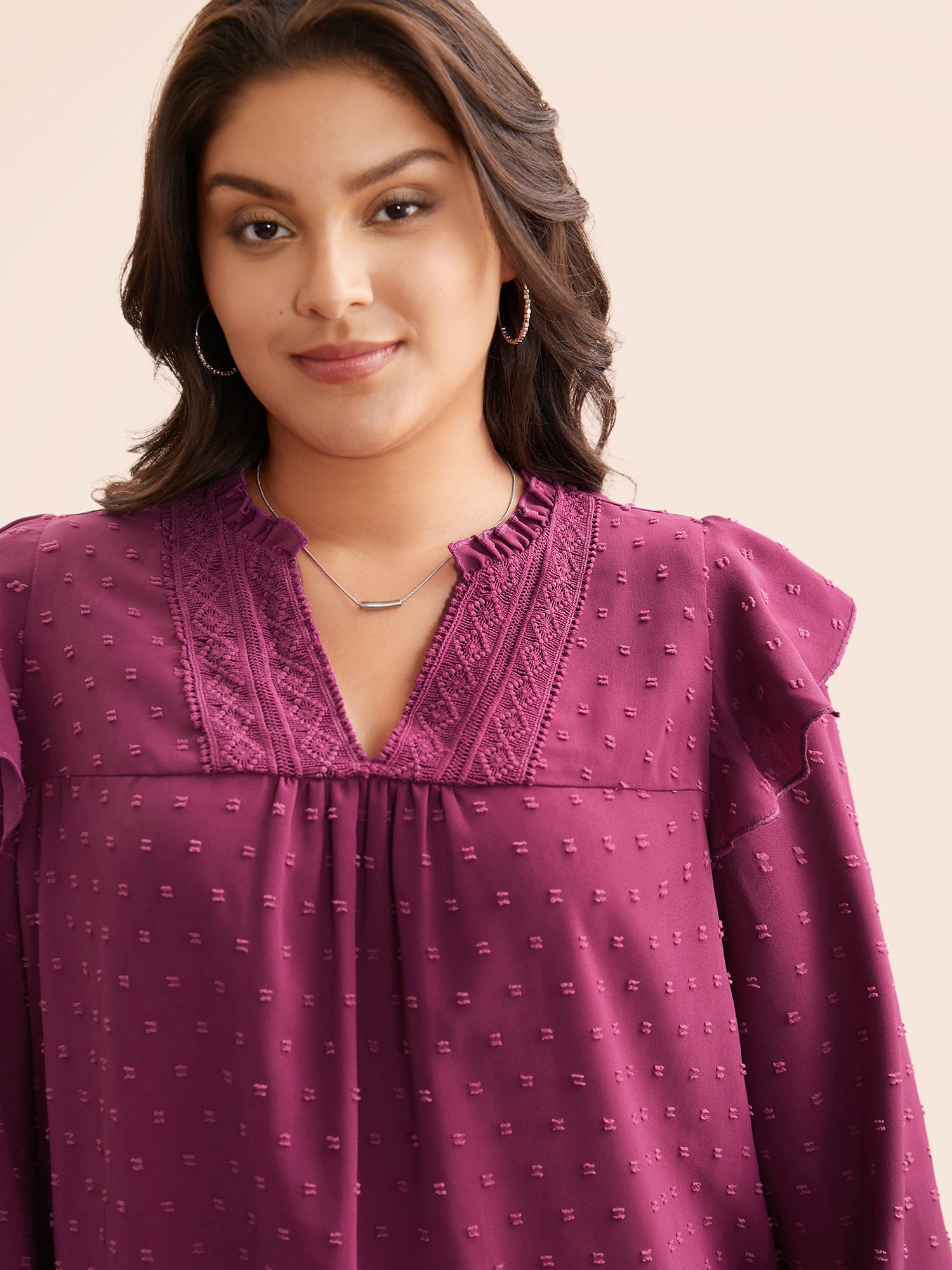 Texture Woven Ribbon Patchwork Ruffles Blouse