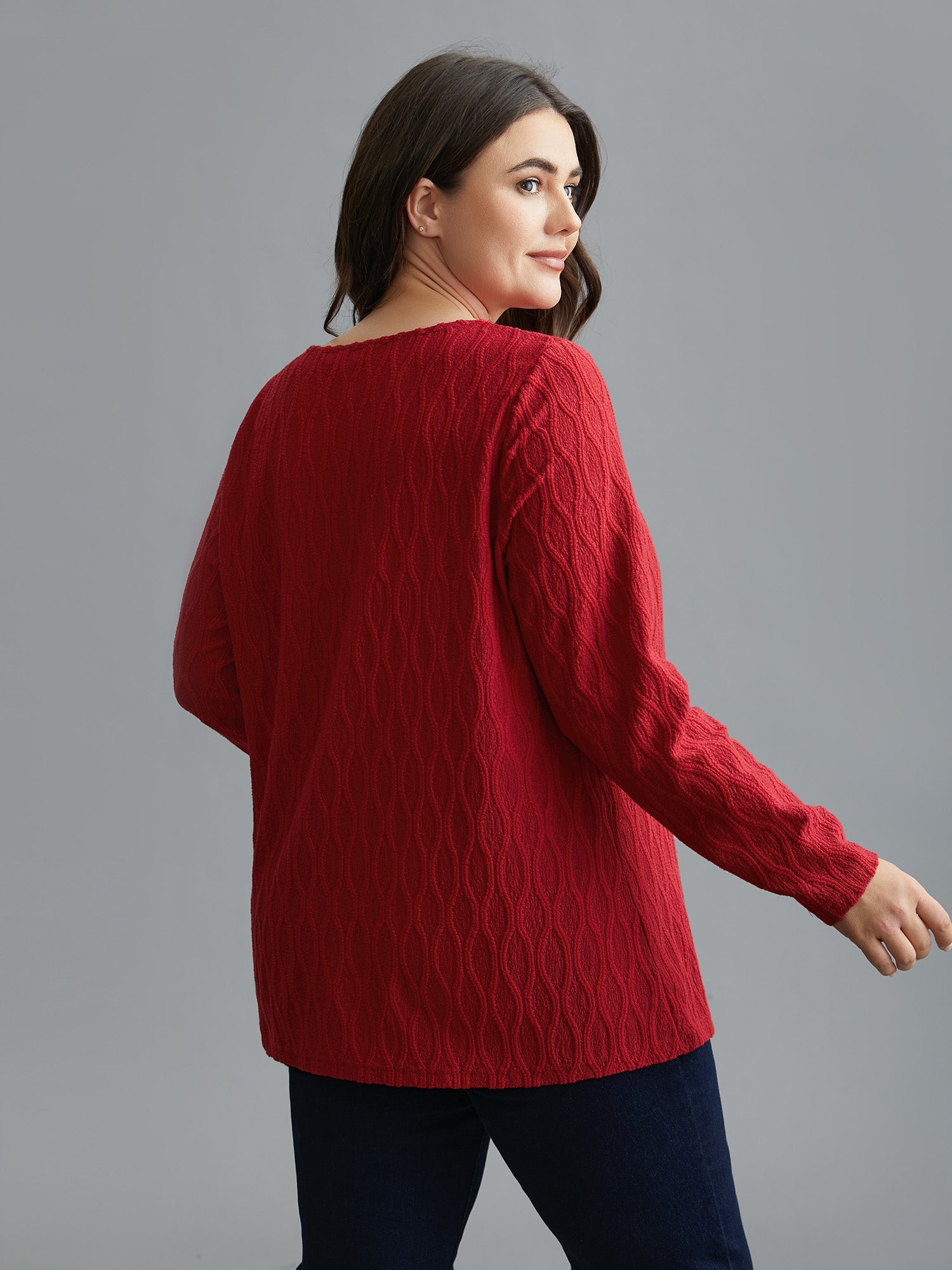 Textured Keyhole Gathered Knit Top