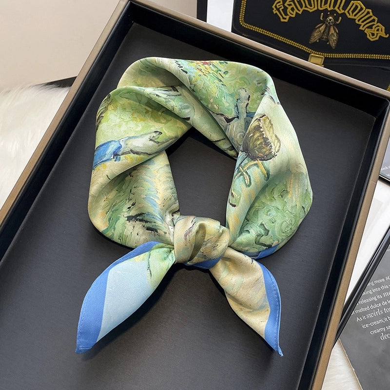 Women's Elegant Geometric Satin Printing Silk Scarves