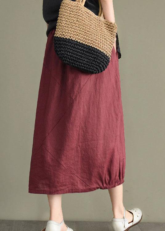 Simple Mulberry Retro Patchwork Pockets Summer Linen Skirt