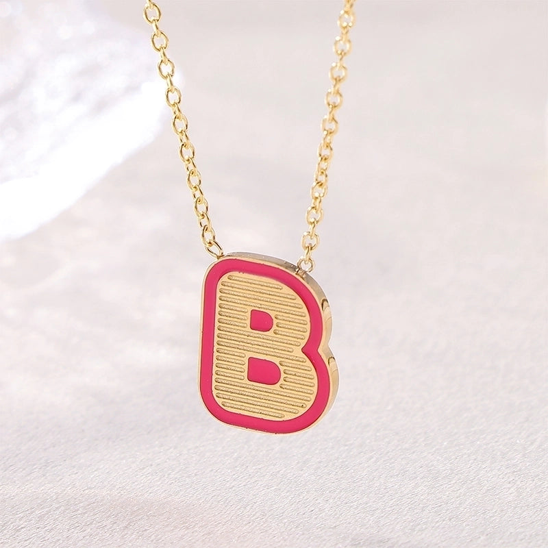 Sweet Minimalist Artistic Letter Stainless Steel Enamel Plating Pendant Necklace